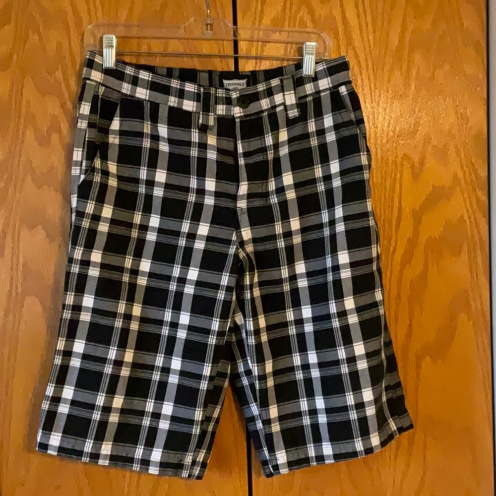 Men's Black and White Plaid Shorts